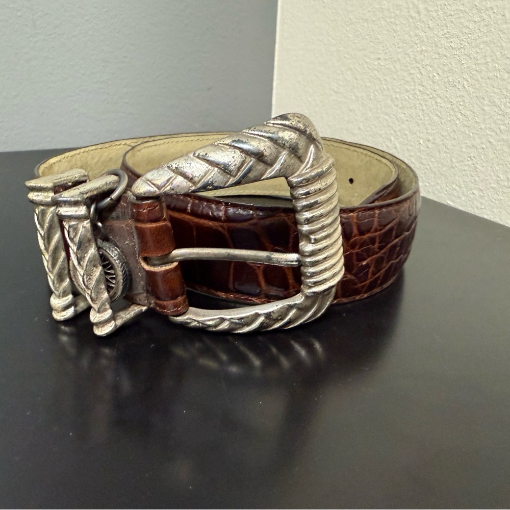 Nicole Miller Belt Small‎ 33” Long Lizard Print Italian Leather Brown